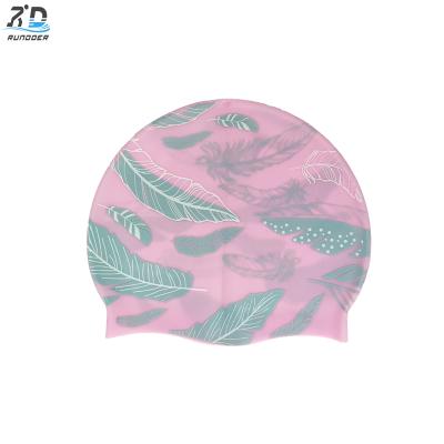 Flowers Pattern Competition Durable Non-Slip Swimming Pool Cap Hat Adults Kids Elastic Swimming Caps Silicone