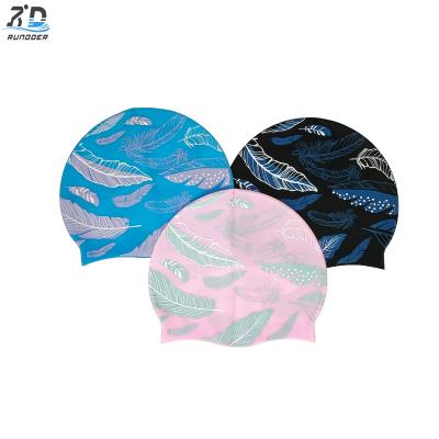 Flowers Pattern Competition Durable Non-Slip Swimming Pool Cap Hat Adults Kids Elastic Swimming Caps Silicone