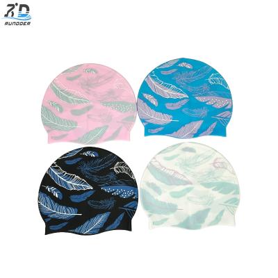 Flowers Pattern Competition Durable Non-Slip Swimming Pool Cap Hat Adults Kids Elastic Swimming Caps Silicone