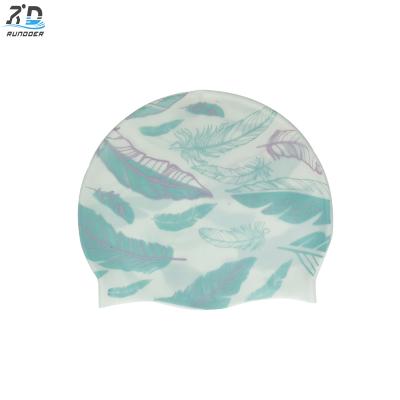 Flowers Pattern Competition Durable Non-Slip Swimming Pool Cap Hat Adults Kids Elastic Swimming Caps Silicone